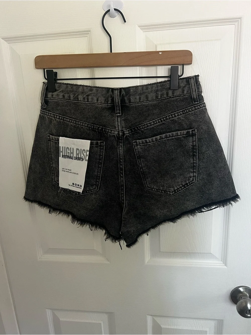 S.O.N.G. High-Rise Frayed Hem Jean Shorts — Washed Black